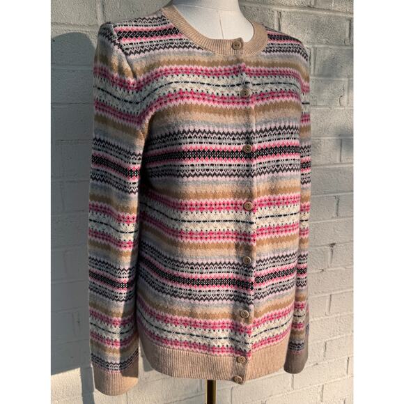 Talbots Fair Isle Cardigan Sweater M Button Up Pink Preppy Nordic Spring - Picture 6 of 9